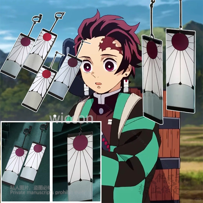 Anime Cosplay Demon Slayer - アクリルイヤリング耳クリップスタイルアクセサリー小道具アニメ竈門炭治郎デーモンスレイヤーコスプレ衣装耳クリップハロウィンユニセックス