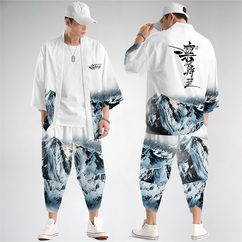 Demon Slayer Haori - 大サイズ 5XL 6XL 日本の着物カーディガンパンツセットプリントドラゴン男性女性シャツ伝統的な浴衣羽織帯コスプレ衣装