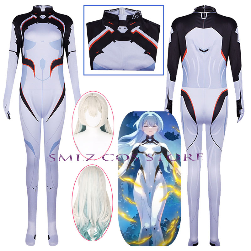 Anime Cosplay Jumpsuit - ゲーム Honkai スターレールホタルコスプレ衣装ホタルジャンプスーツ白制服かつらフルセットスーツ女性ハロウィンパーティーロールプレイ