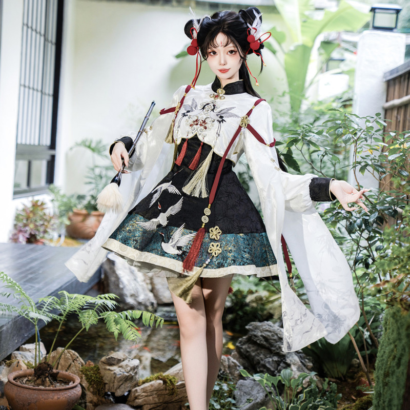 Anime Cosplay Lolita - 中国の漢服スタイルの鶴仙子風中国風ロリータ漢服要素新しい中国風ジャケットドレスセット女性用
