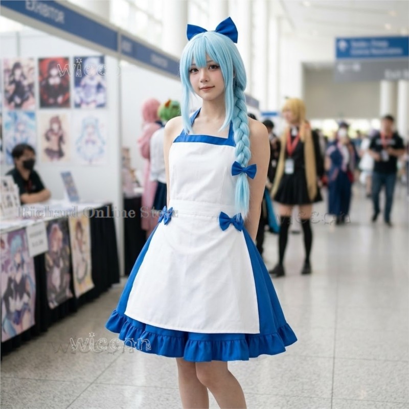 Zenos Anime Cosplay - 宇志野ゼノ ナツ ブルーホワイトロリメイドドレス – 可愛い制服、ハロウィンパーティーコスプレ