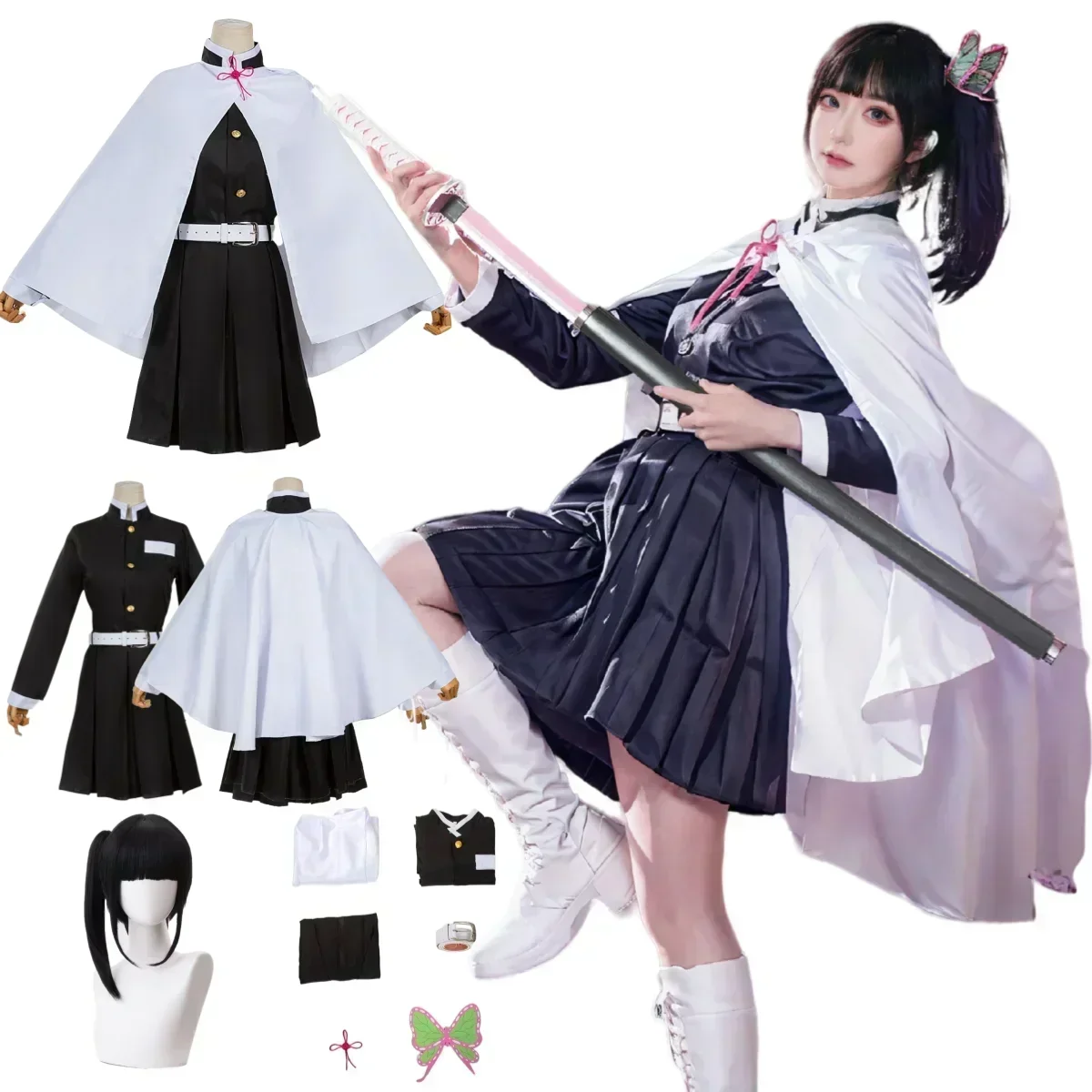 Demon Slayer Haori - ハロウィン つゆりカナヲ コスプレ衣装 大人子供用 アニメ制服 女性着物羽織かつら
