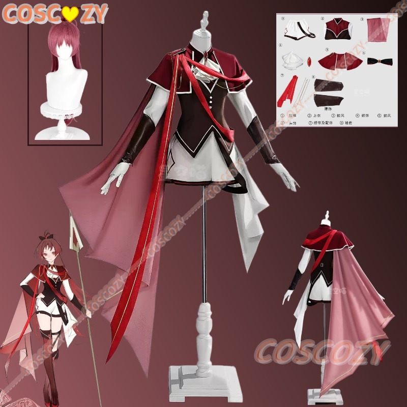 Anime Cosplay Red - 女性向け「さくら京子」コスプレ衣装一式。戦士風の騎士スタイルで、赤いリボンがあしらわれた戦闘ドレス。アニメキャラクターをテーマにしたパーティーに最適。