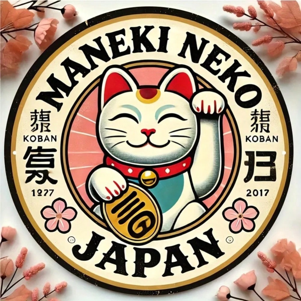 Naruto Headband Metal - 丸い招き猫のアルミ看板 - レトロな日本の魅力的なアート、オフィス/家庭に最適