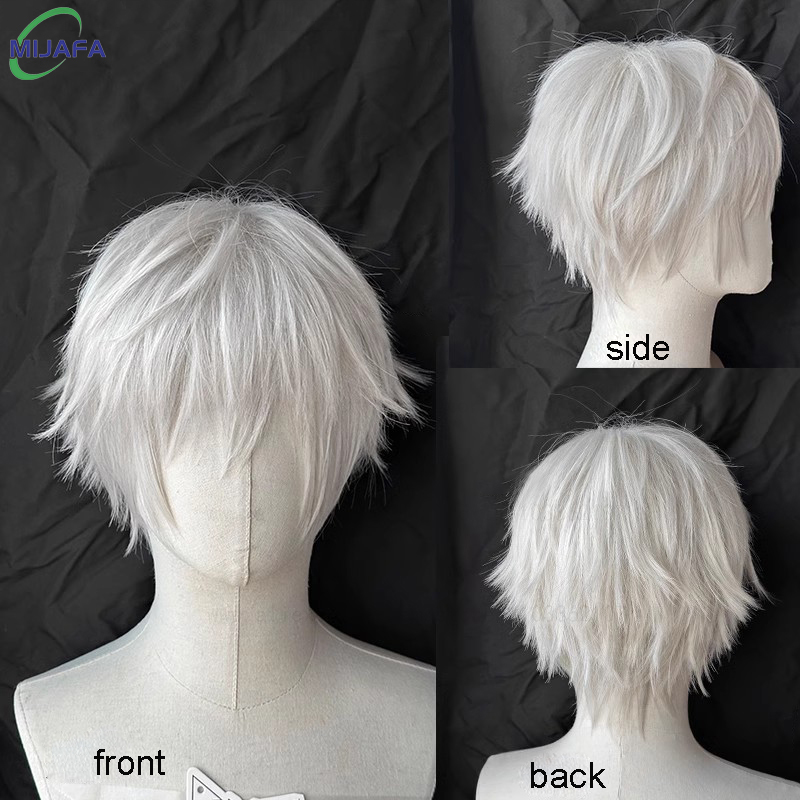 Tokyo Ghoul Mask - 高品質カネキケンコスプレウィッグ五条悟ナギ征士郎ショートシルバーベージュ髪耐熱合成アニメウィッグ