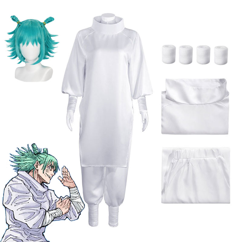 Anime Cosplay Waifu - アニメ呪術廻戦 JJK 漫画カシモハジメコスプレ衣装ターコイズウィッグホワイトトップ弾性パンツスーツ Cos 会議ハロウィンパーティー
