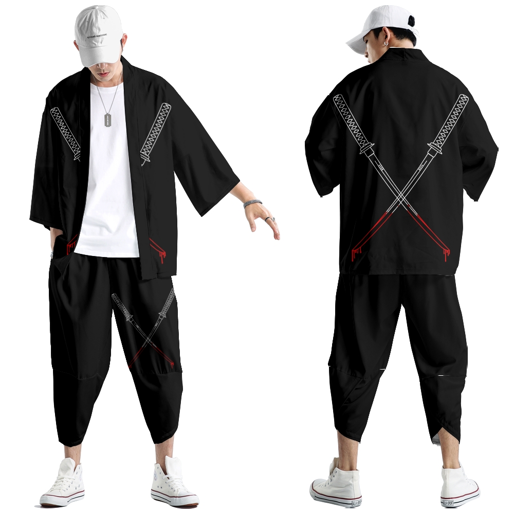 大サイズ 5XL 6XL 日本の着物カーディガンパンツセット - Demon Slayer Haori のレビューと価格