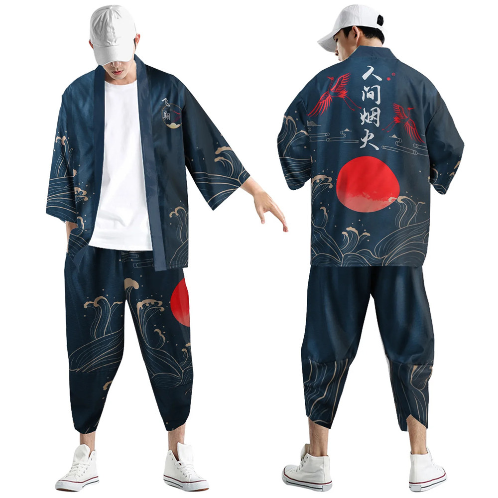 大サイズ 5XL 6XL 日本の着物カーディガンパンツセット - Demon Slayer Haori のレビューと価格