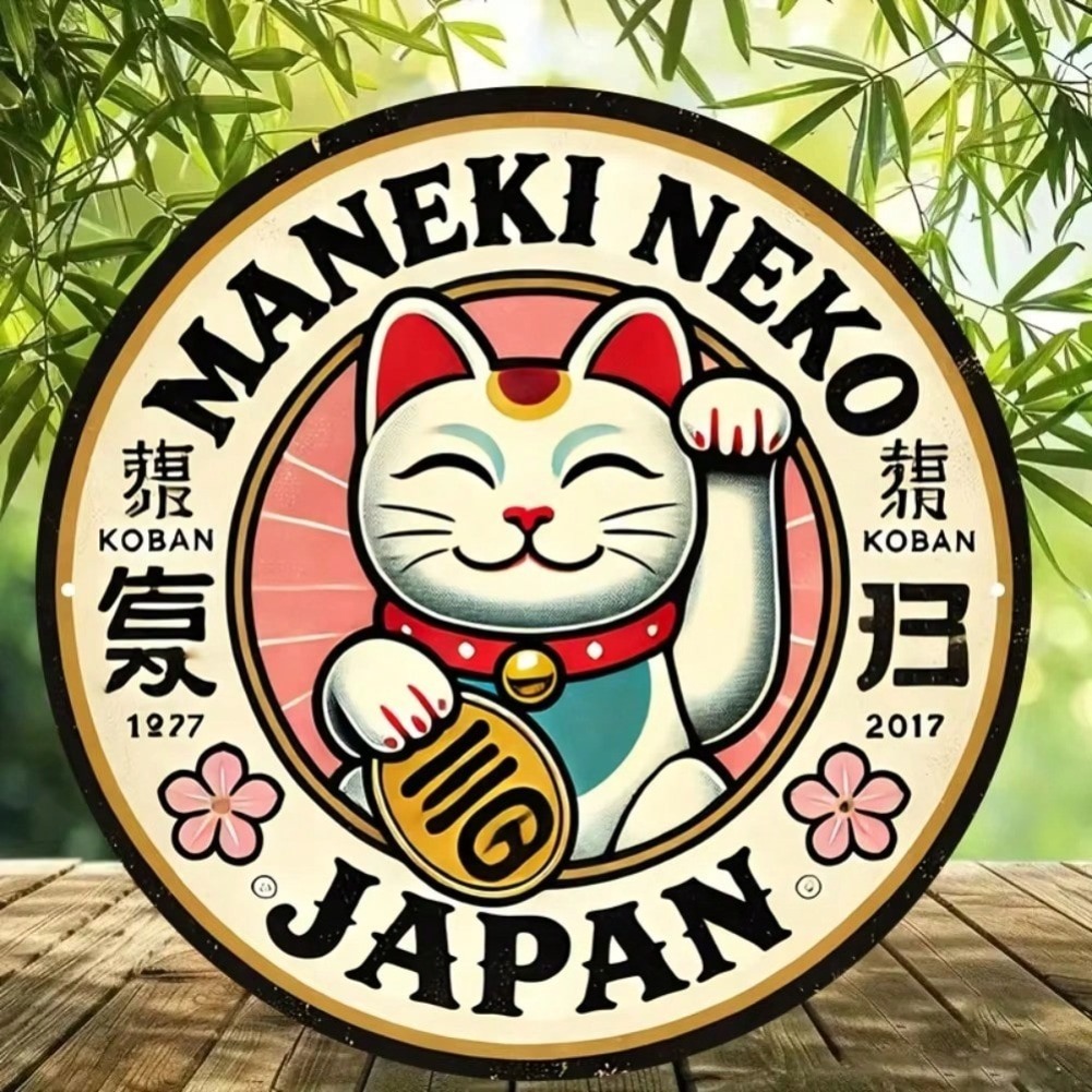 丸い招き猫のアルミ看板 - レトロな日本の魅力的なアート、オ - Naruto Headband Metal のレビューと価格