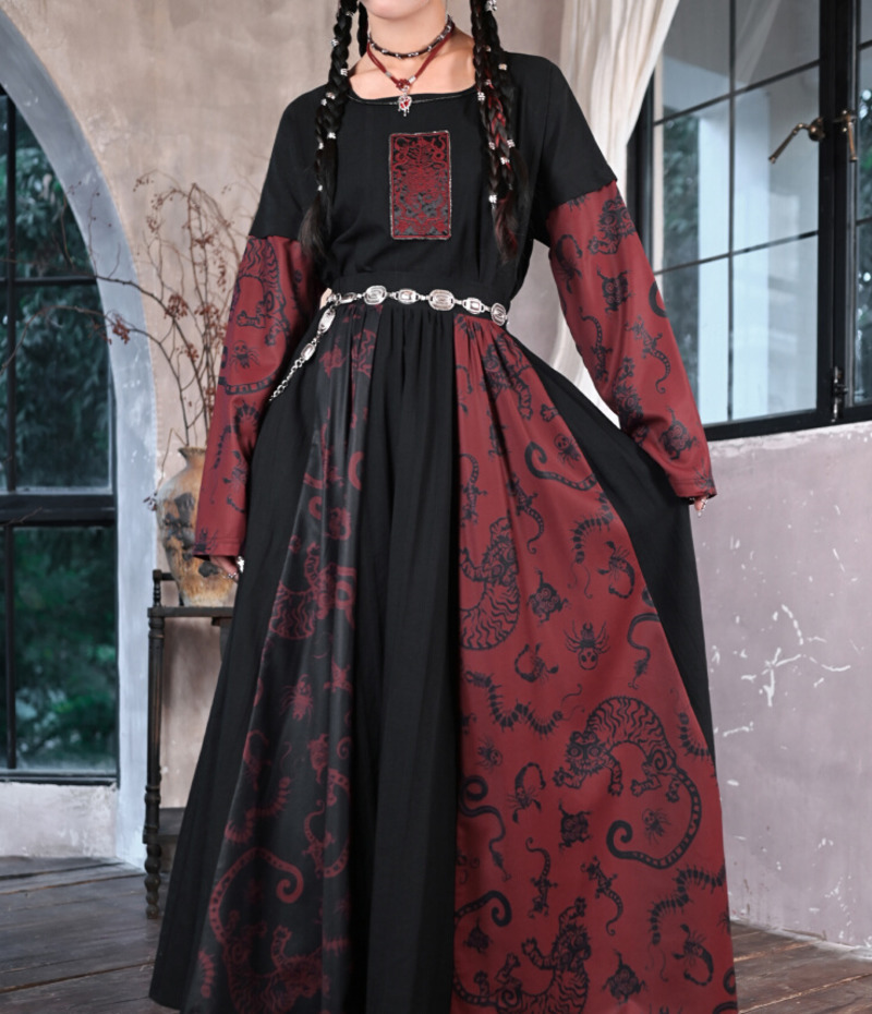新改良国風ロングスカート 国風プリントデイリースカート フィ - Anime Cosplay Red のレビューと価格