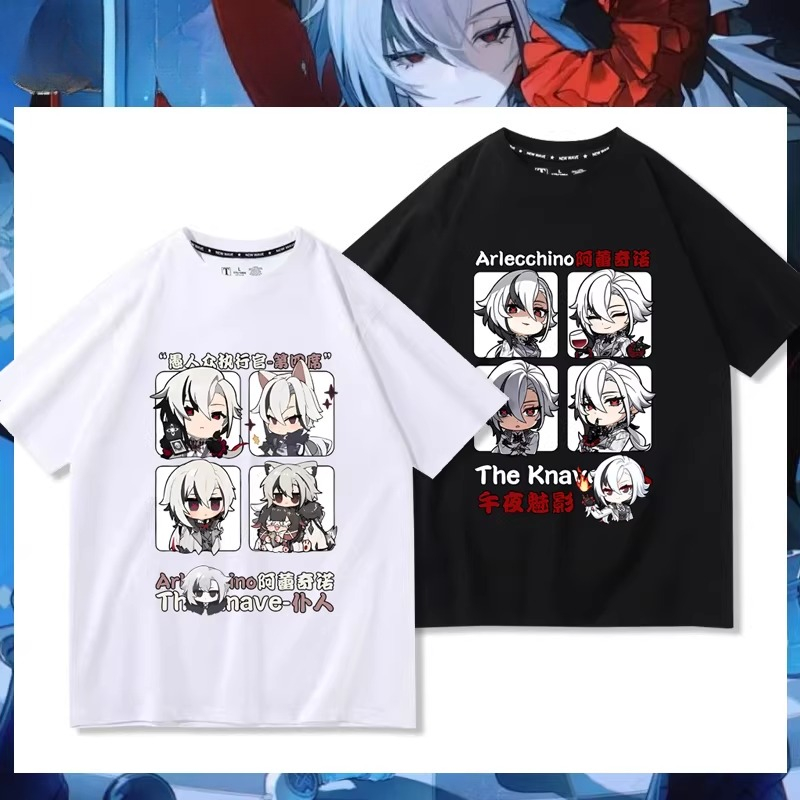 アニメ原神アルレッキーノコスプレ半袖 Tシャツ女性男性原宿ト - Cosplay Anime Basic のレビューと価格